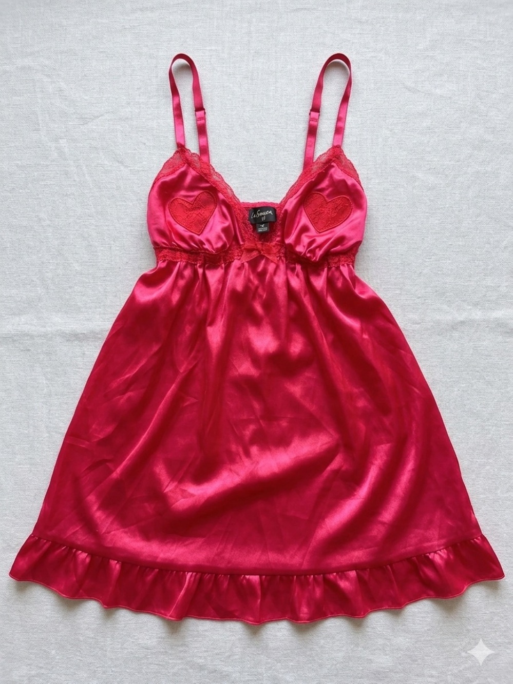 Vintage La SENZA Satin Heart-Accent Chemise in Hot Pink